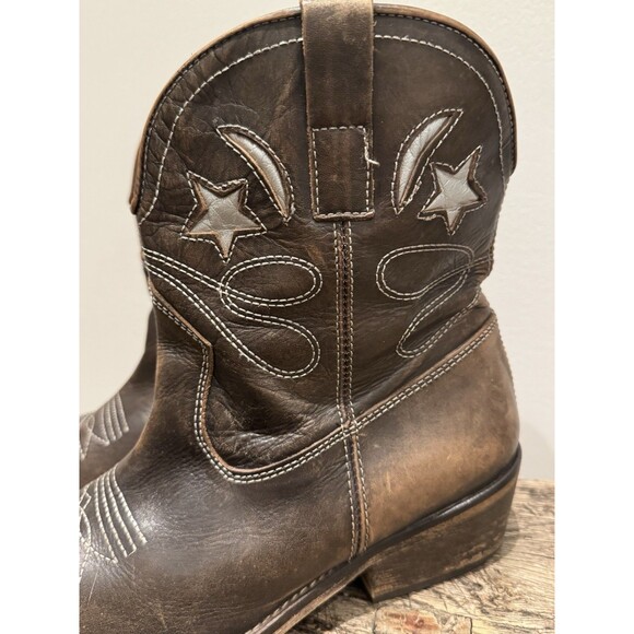 Jeffrey Campbell STARWOOD Distressed Brown Leather Western Ankle Boot 41 US 10 - Picture 6 of 11